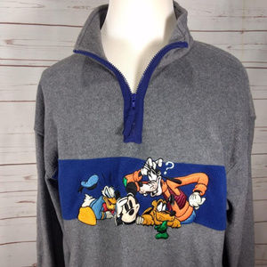 Disney Embroidered Mickey Goofy Donald Fleece 1/4